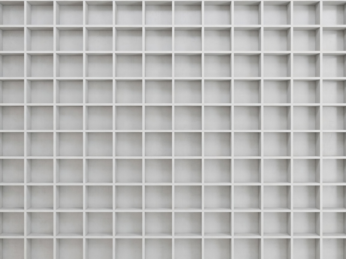 Overhead architectural 3D render of an open grid floorplan without walls